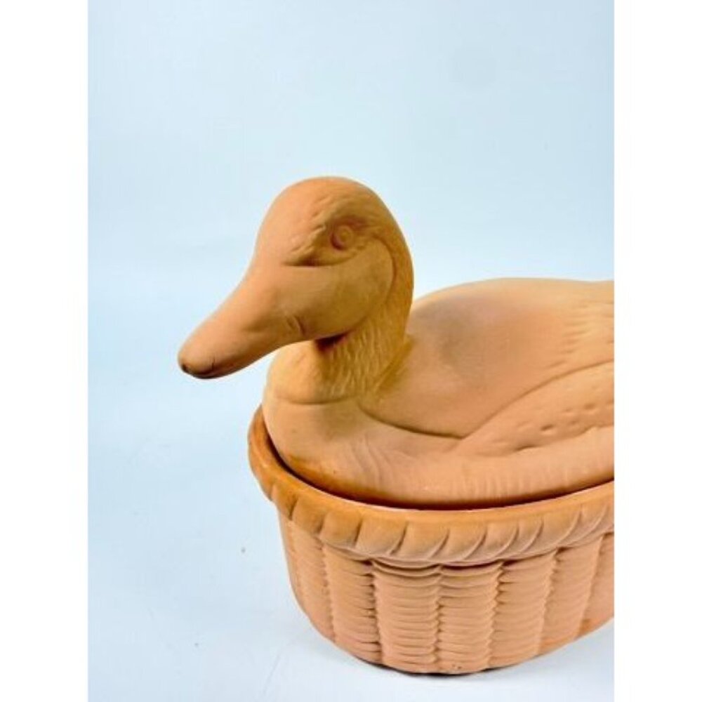 Lidded Casserole Duck on Nest Terra Cotta Baking Dish Vintage Kitchen Decor Clay - Picture 10 of 15